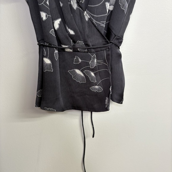 Zara Womens Top Large Black White Floral Wrap Flutter Y2K Peplum Whimsigoth - Picture 4 of 11